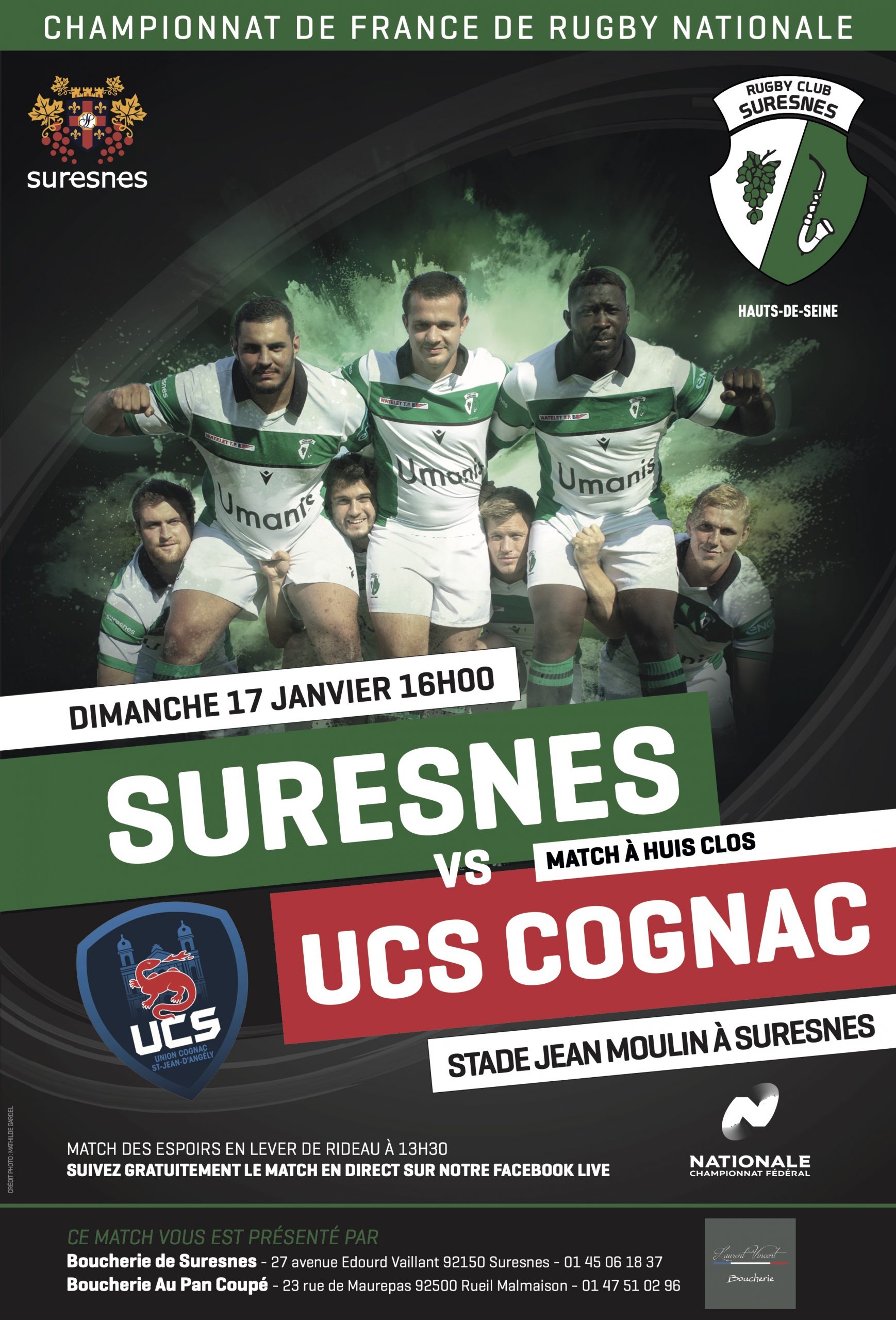 Suresnes / UCS Cognac - Championnat de France de rugby Nationale