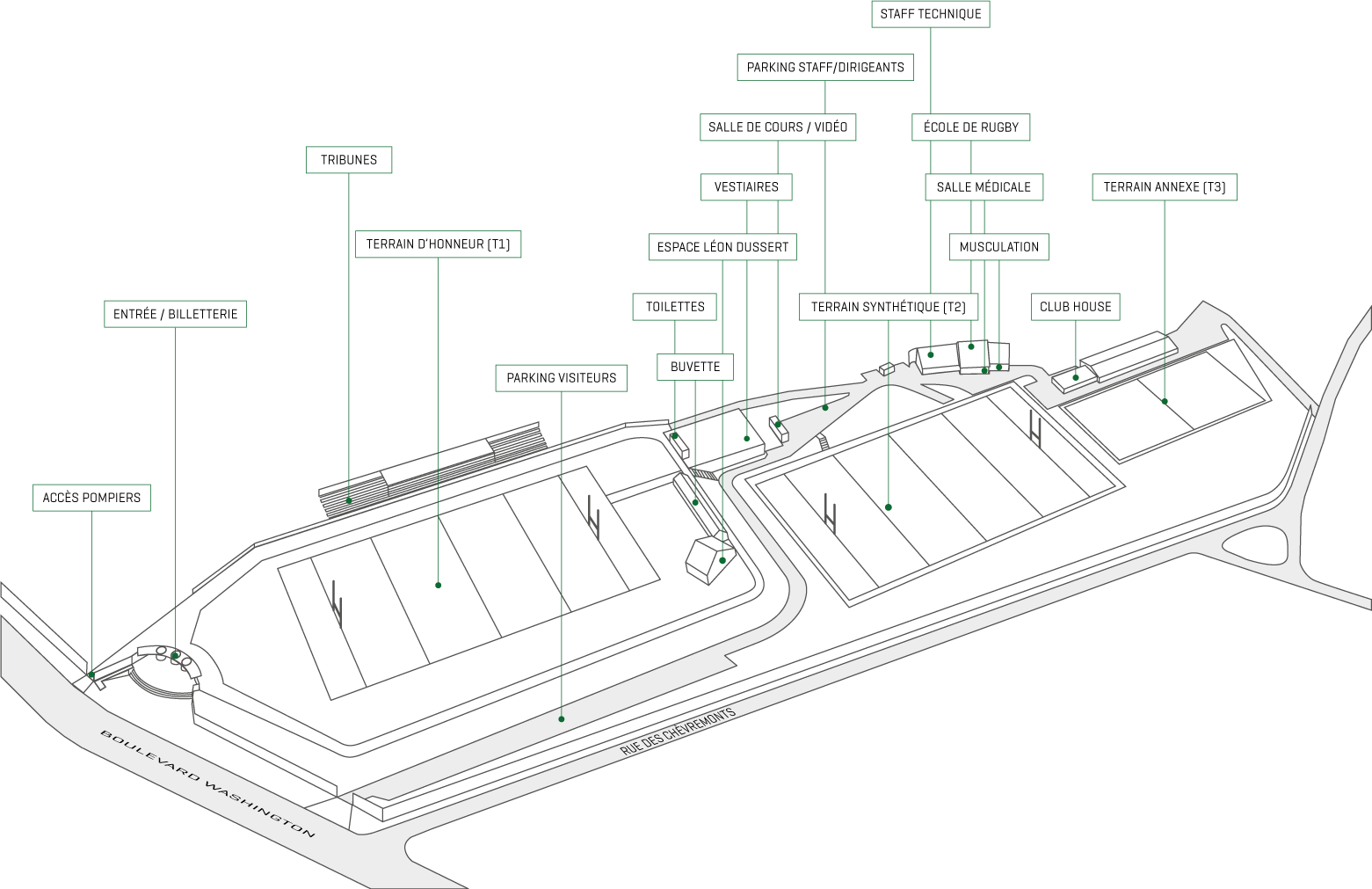 Plan du stade Jean Moulin à Suresnes