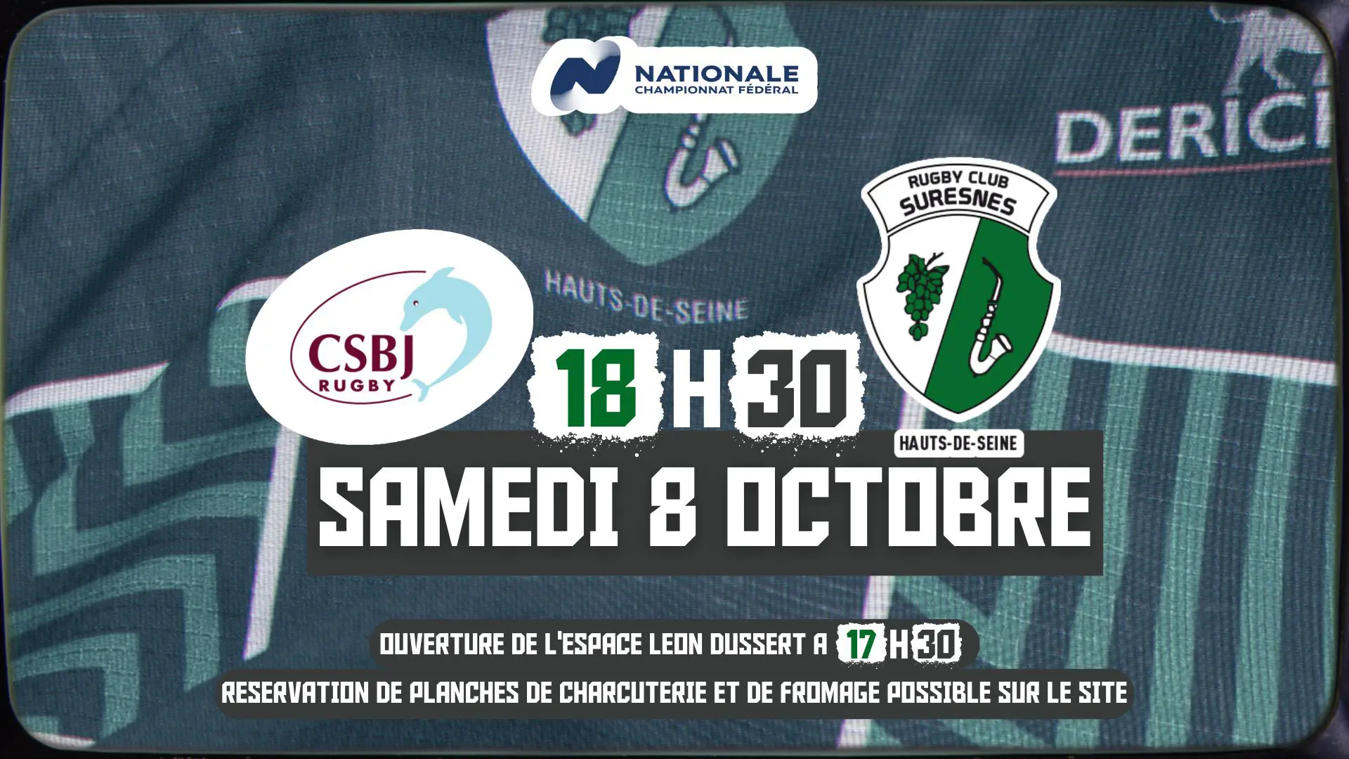Retransmission du match CSBJ / RC Suresnes - Samedi 8 octobre