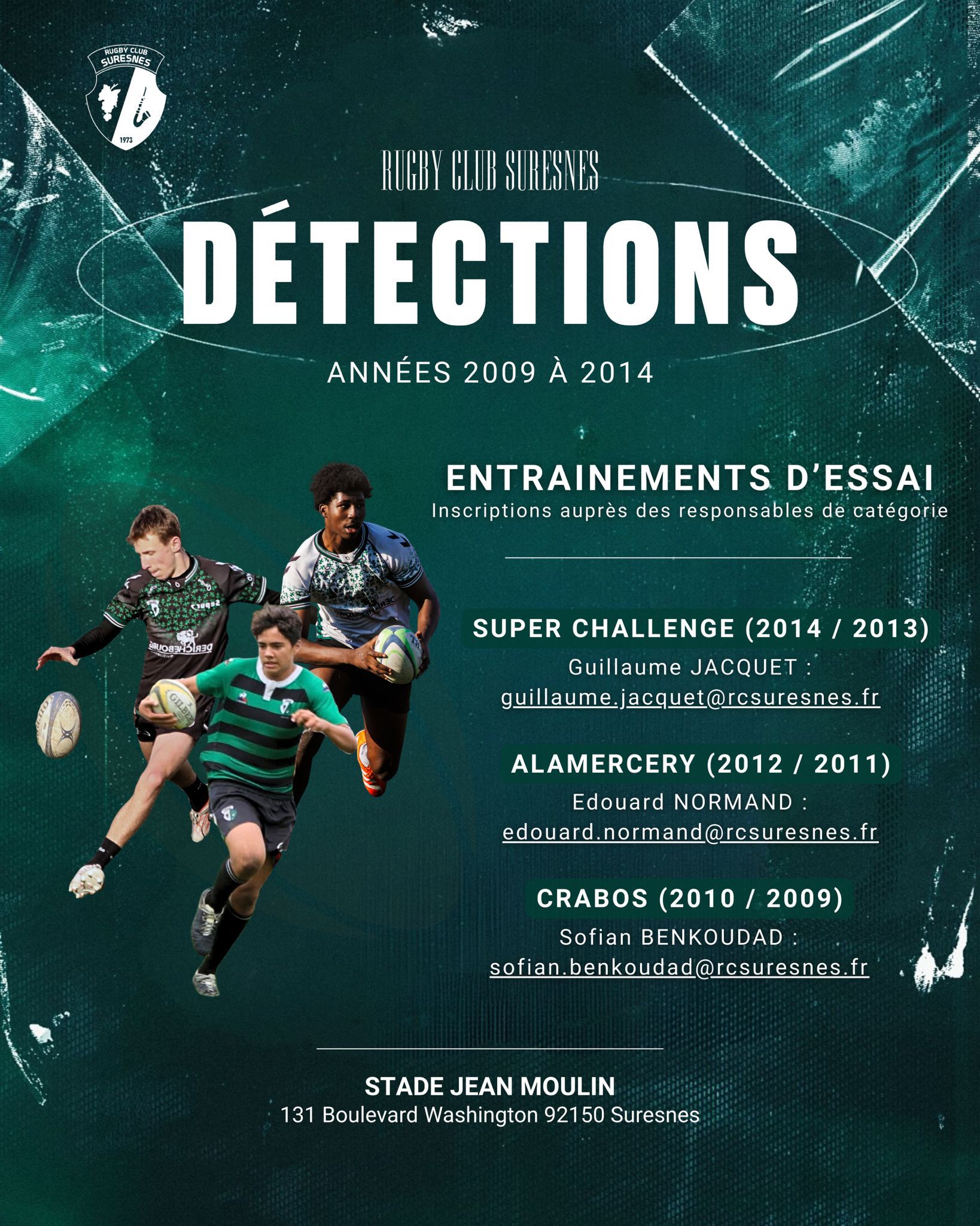 Affiche des détections du Rugby Club Suresnes