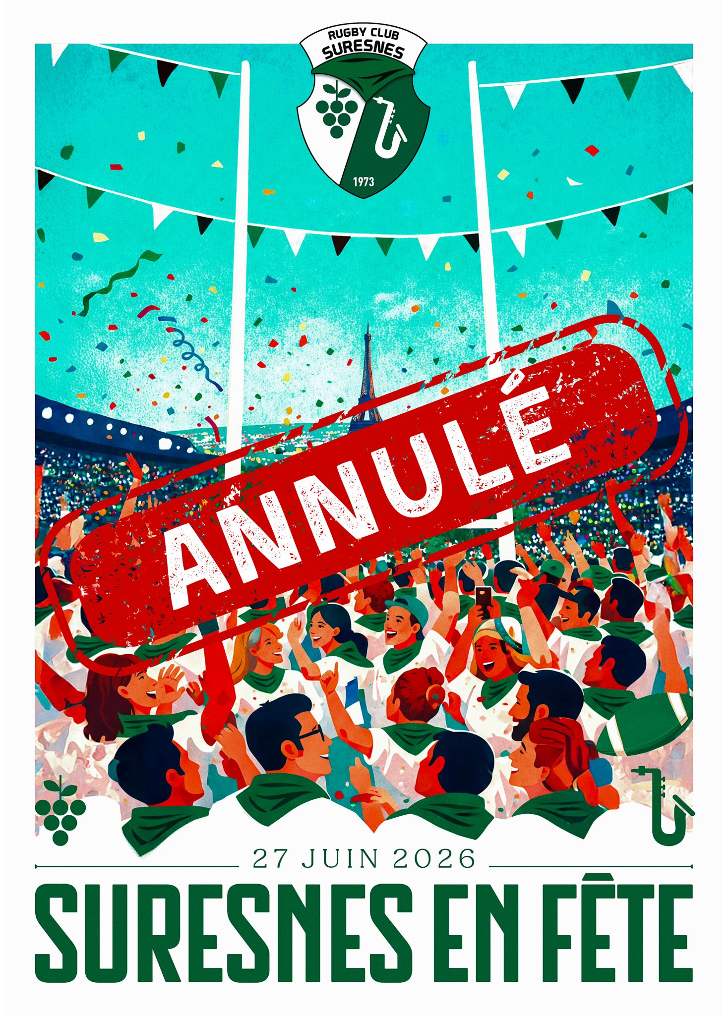 Affiche de la fête du club annulée