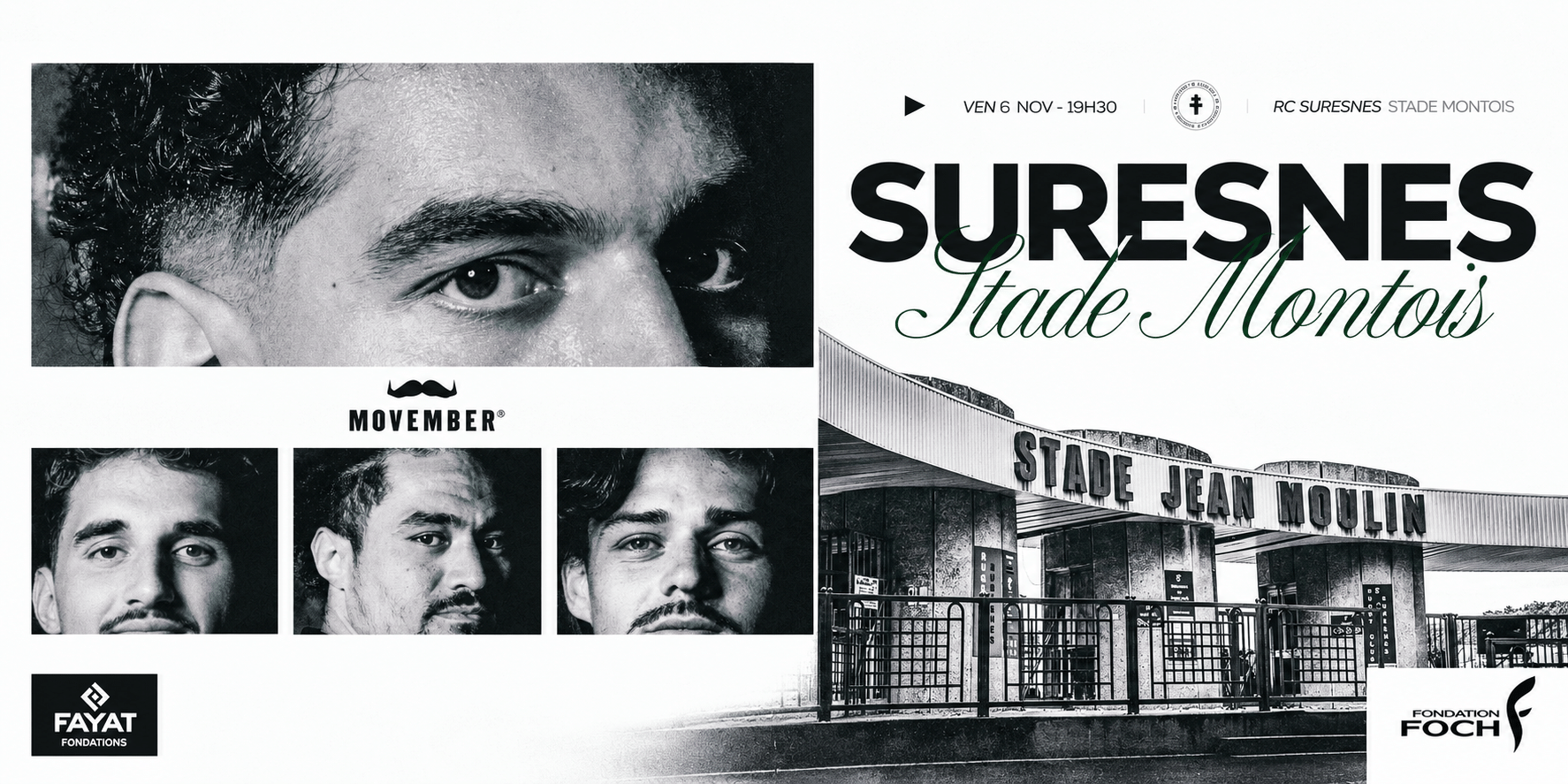 Movember : RC Suresnes contre Stade Montois, vendredi 6 novembre 2026 à 19h30, au stade Jean Moulin.